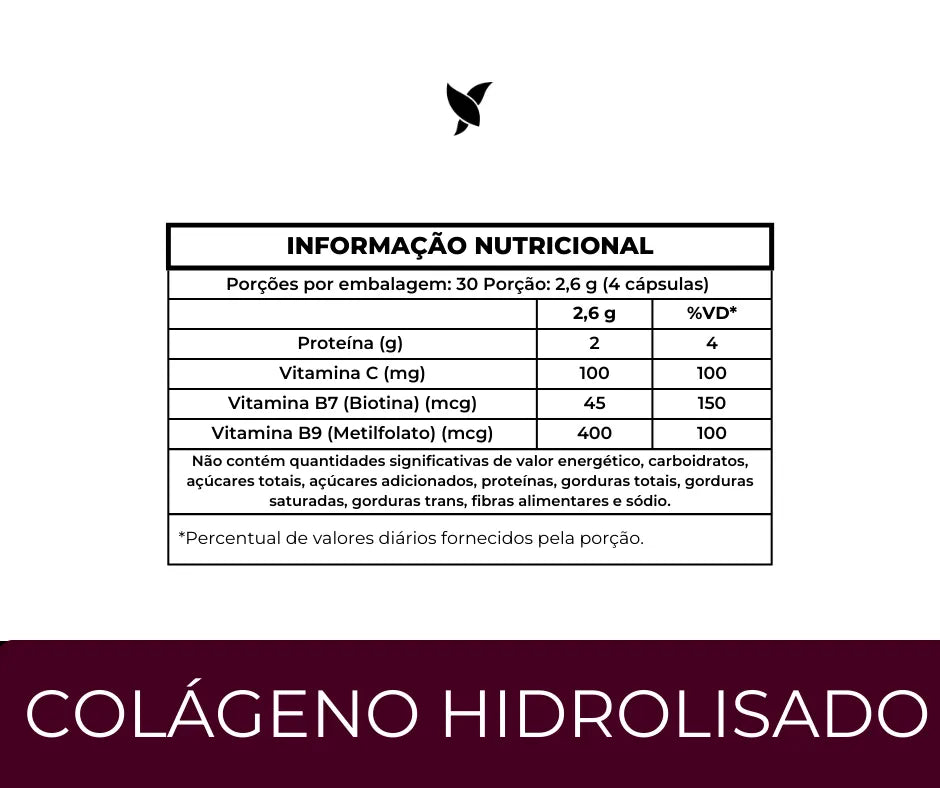 Colágeno Hidrolisado com Vitamina C, Biotina e Metilfolato — Suplemento alimentar em cápsulas