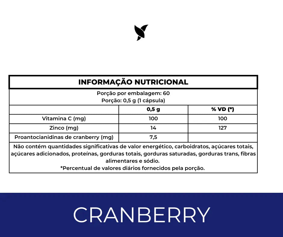 Cranberry + Vitamina C + Zinco — Suplemento alimentar em cápsulas