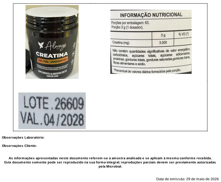 Creatina Monohidratada — Suplemento alimentar em pó