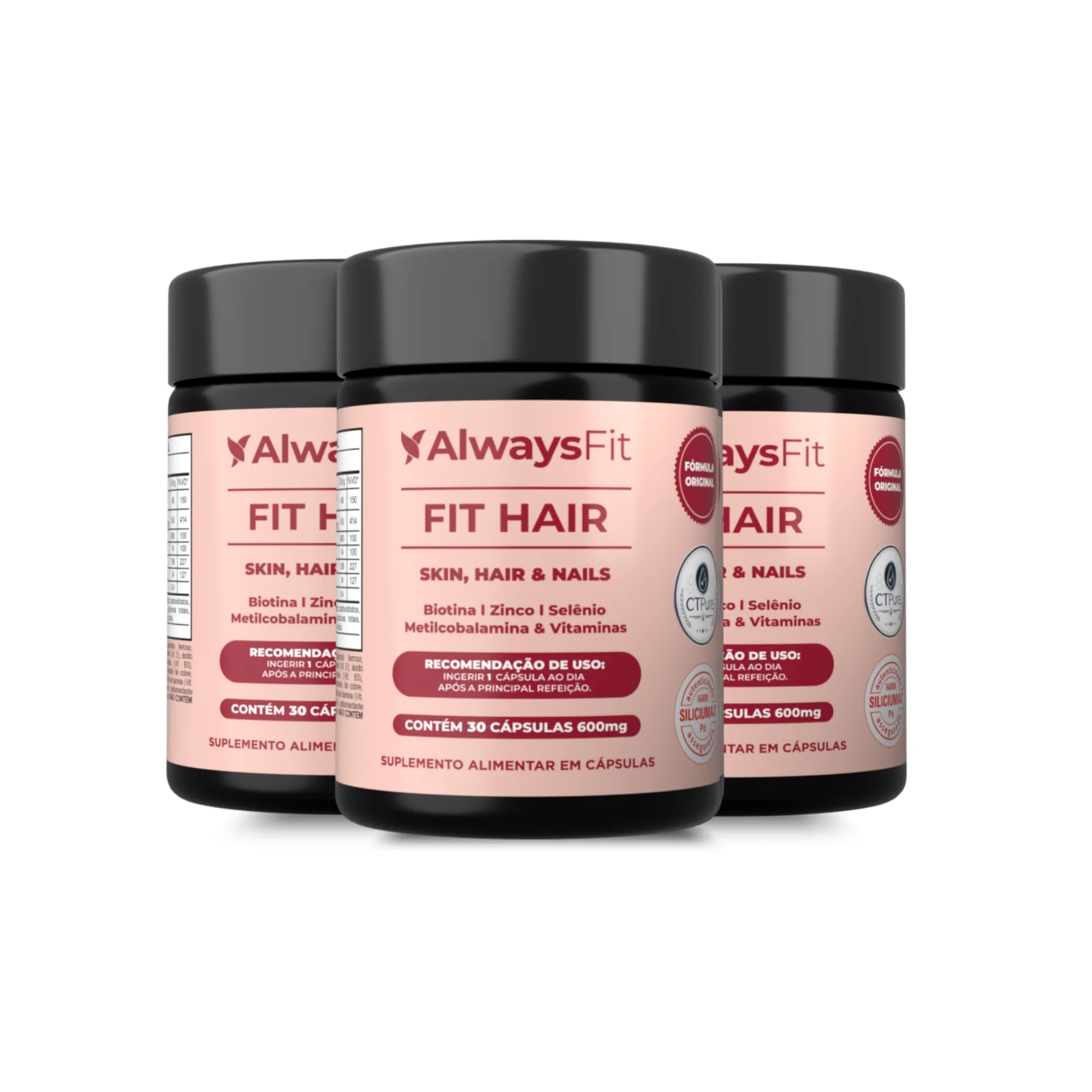 FitHair - Biotina, Zinco, Ferro, Cobre, Cisteína e + Vitaminas - 30 Cápsulas