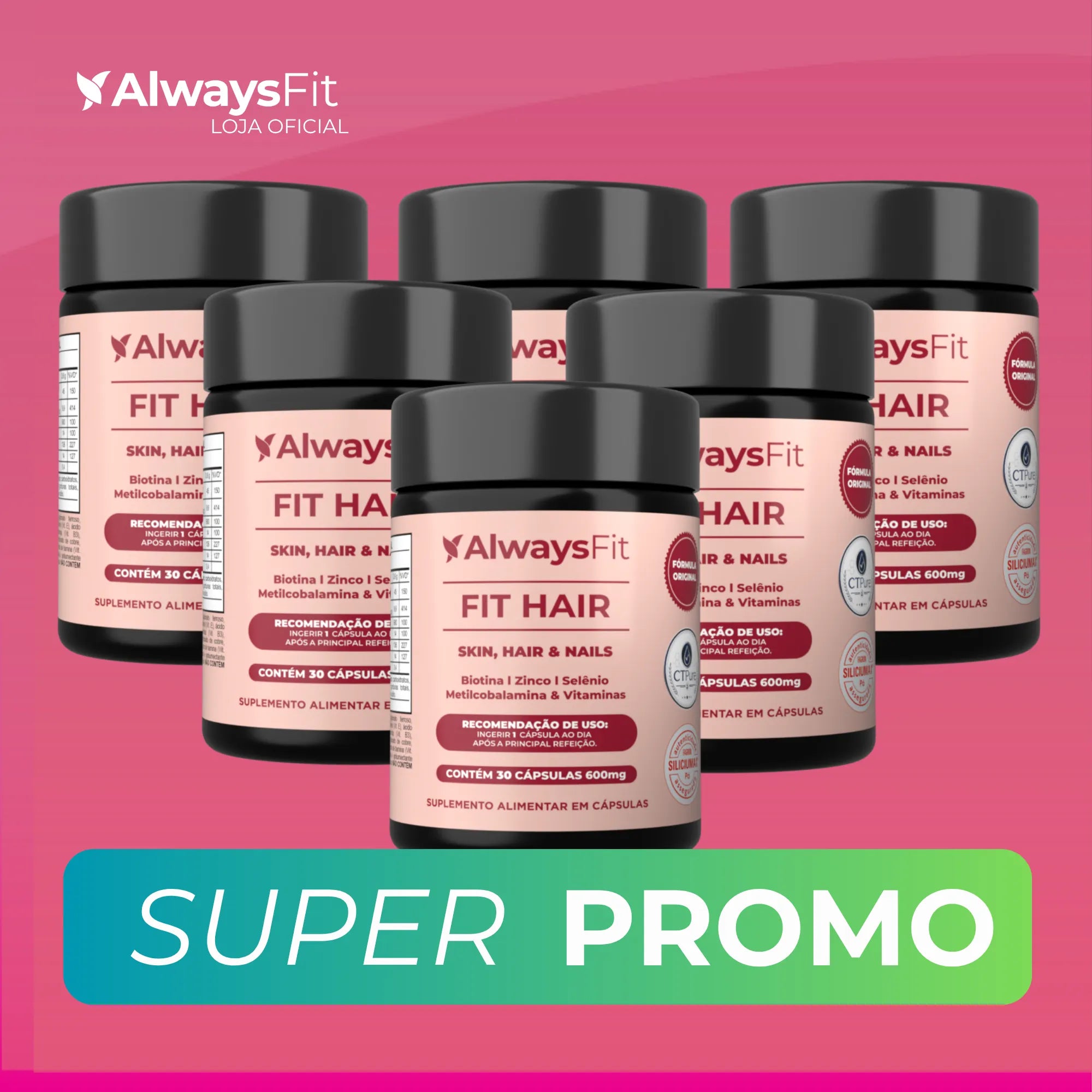 Kit FitHair - Biotina, Zinco, Ferro, Cobre, Cisteína e + Vitaminas -  6 unidades