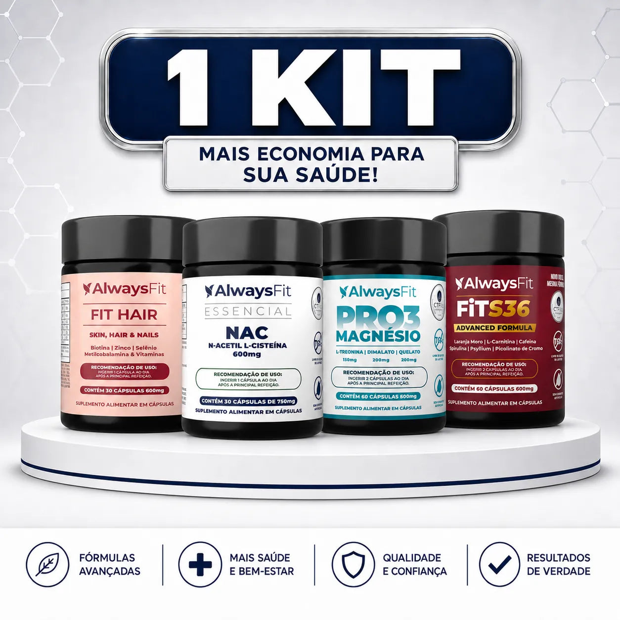 Kit - Fit Hair + NAC + Pro3Magnésio + FitS36