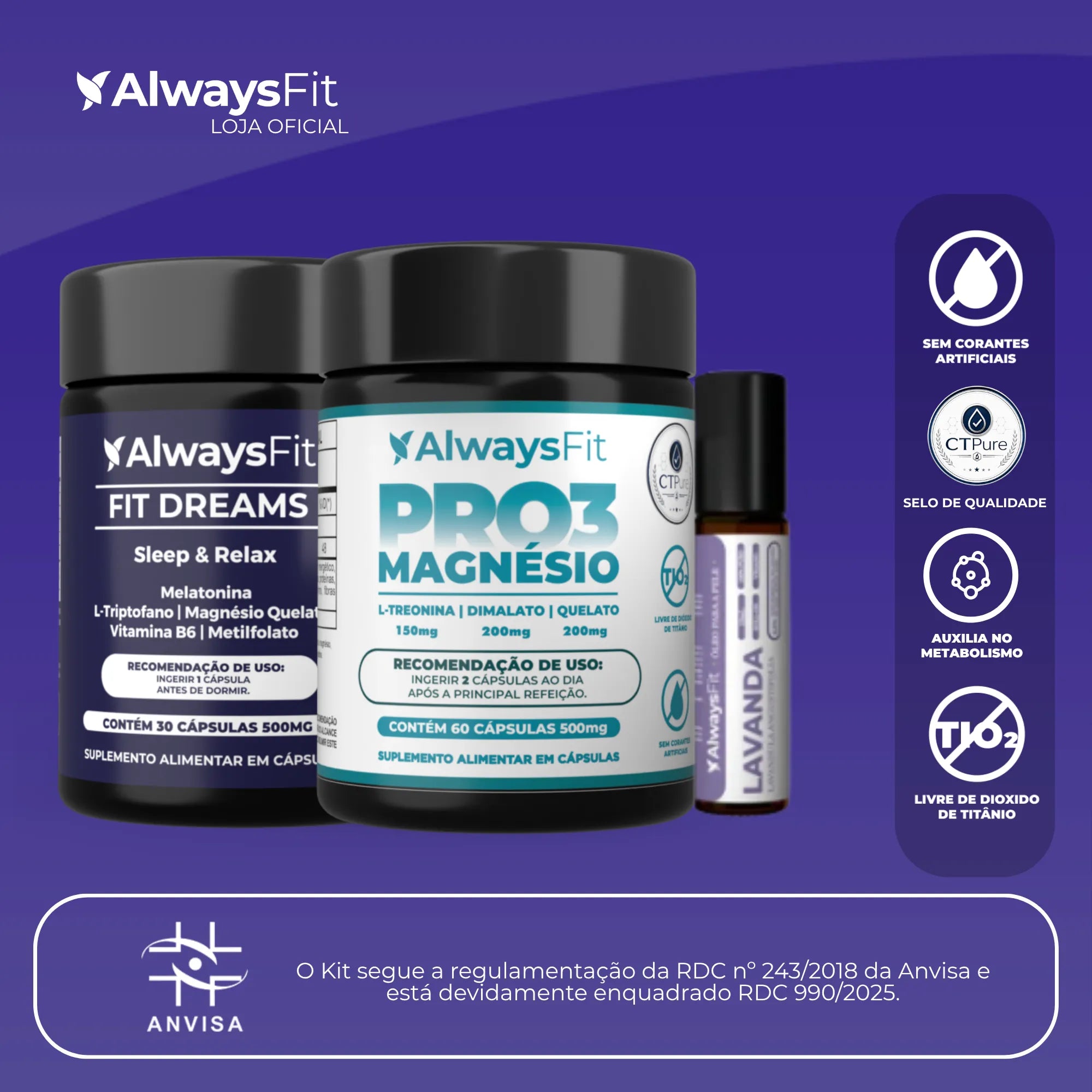 Kit Fit Dreams + Pro3 Magnésio + Lavanda Roll-On