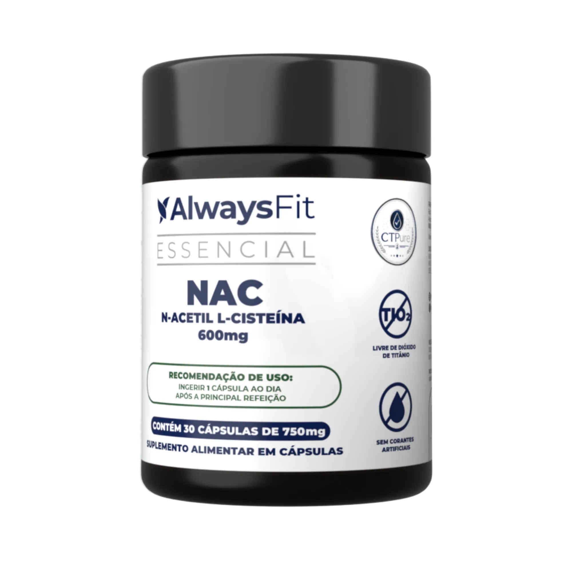 NAC — Suplemento alimentar de N-acetil L-cisteína em cápsulas