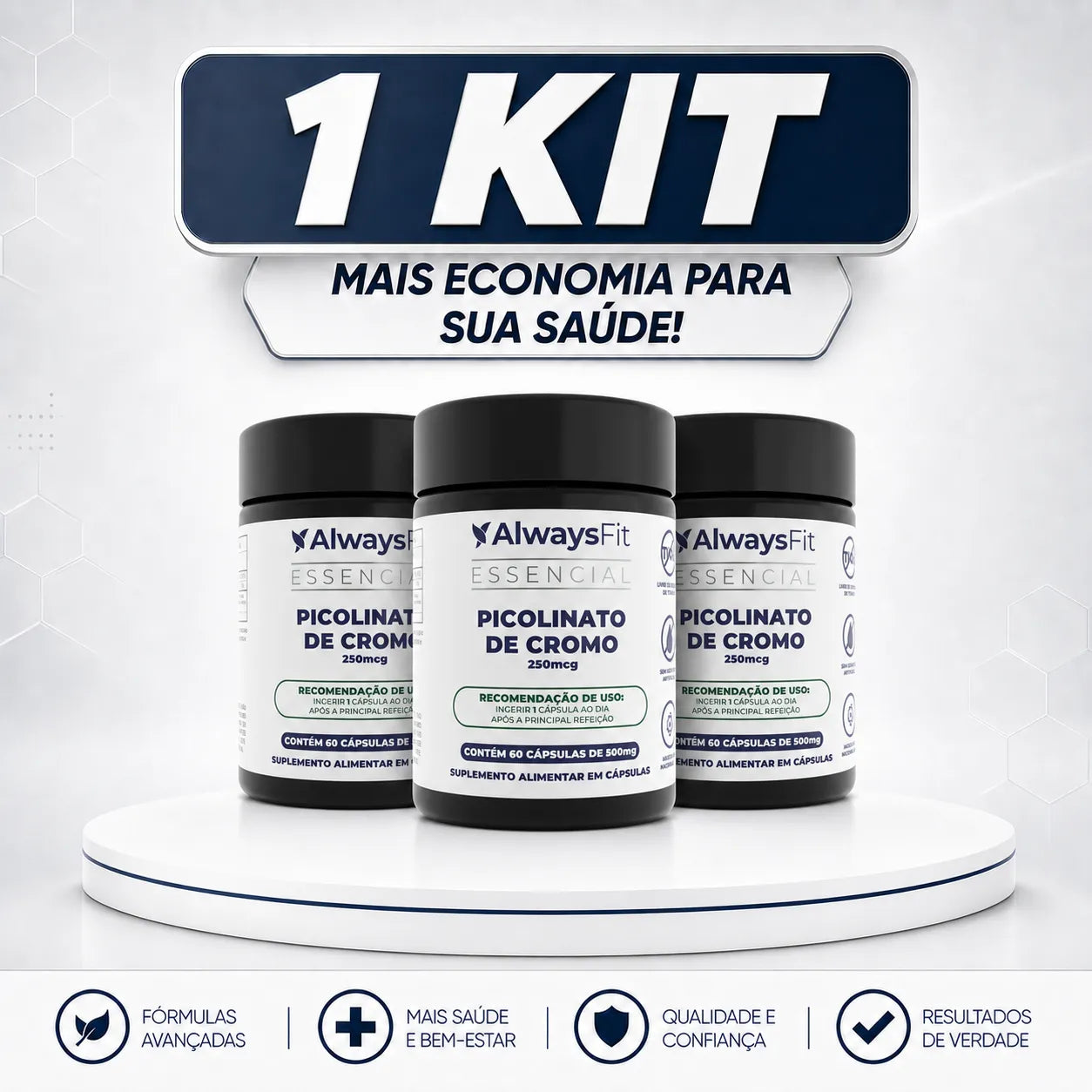 Kit 3 Picolinato de Cromo com 250mcg Dose Máxima