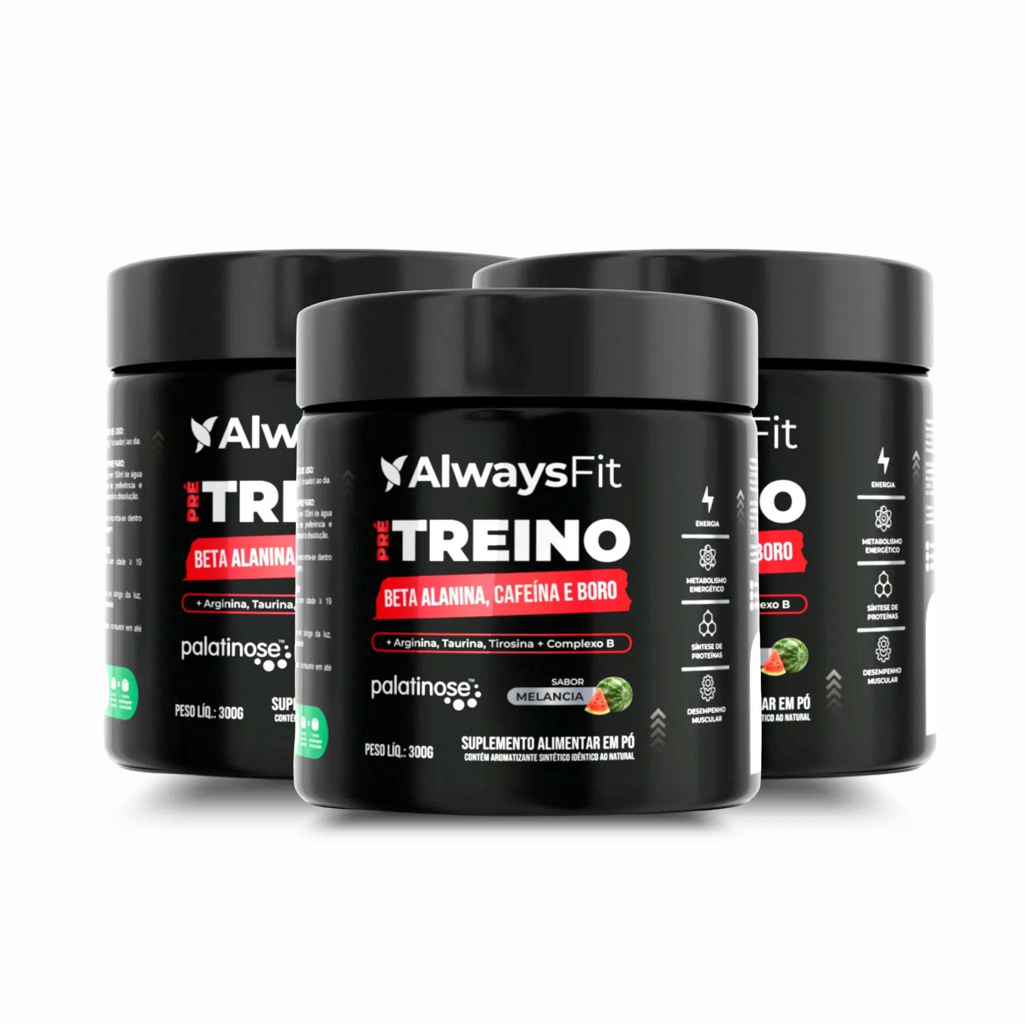 Pré-Treino Always Fit — Suplemento alimentar em pó (sabor melancia)