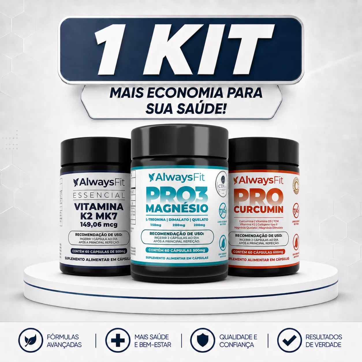 Kit 20 - ProCurcumin, Pro3Magnésio e Vitamina K2-MK7